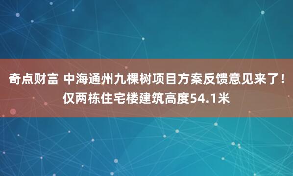奇点财富 中海通州九棵树项目方案反馈意见来了！仅两栋住宅楼建筑高度54.1米